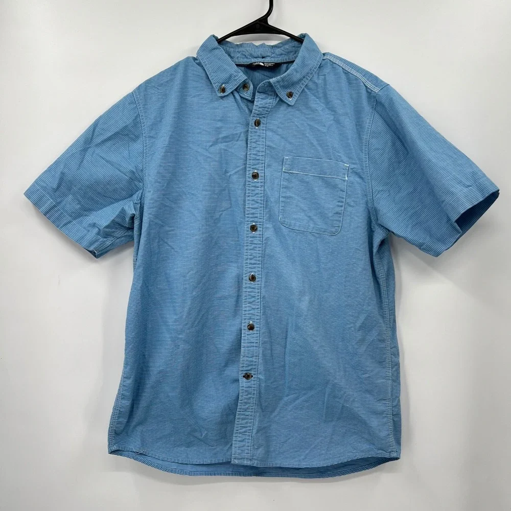 The North Face Mens Blue Pinstripe Short Sleeve Button Down Shirt Size Medium